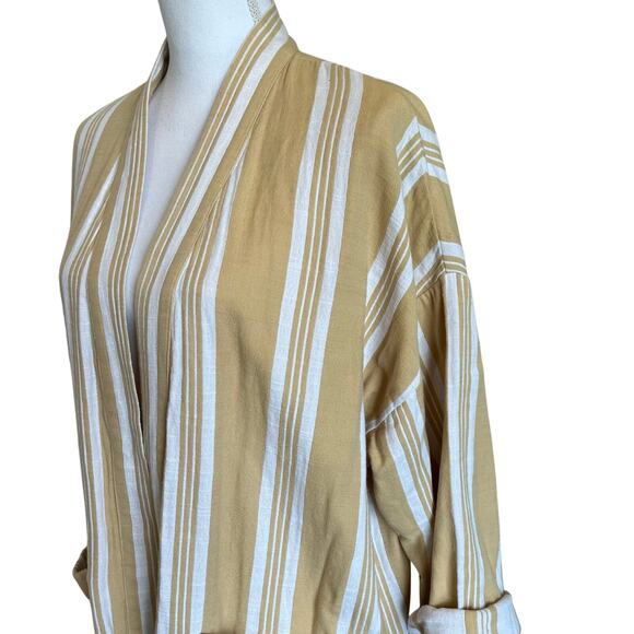 Eileen Fisher Kimono Jacket L/XL Reed Yellow Stripe Organic Cotton Lagenlook - Picture 4 of 10